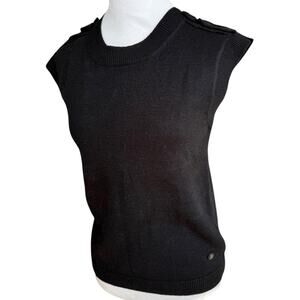 Chanel Black Wool Silk Cashmere Sweater Vest Logo Sz 36 S
